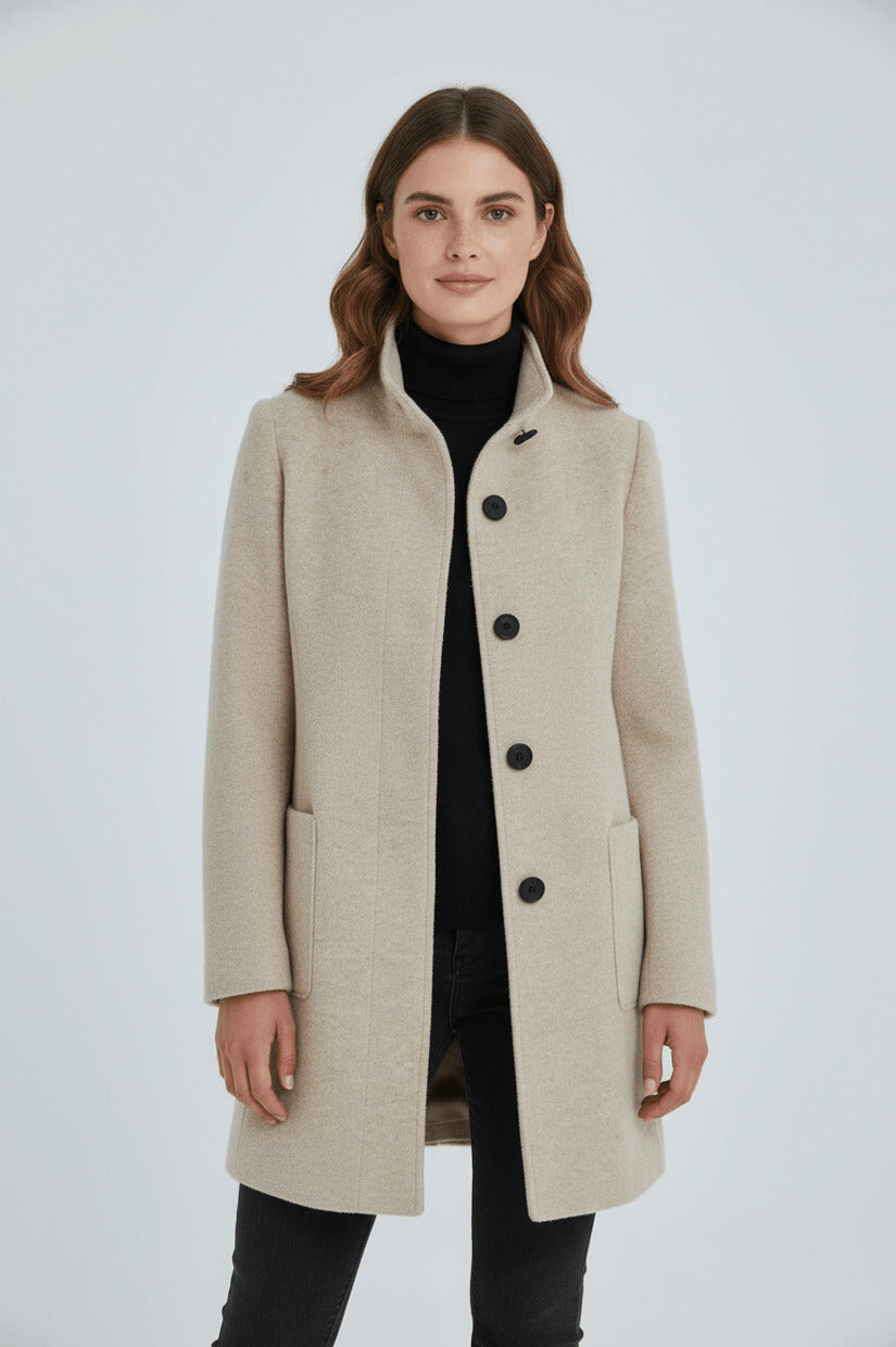 Stand Collar Button Front Coat