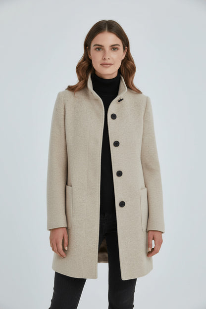 Stand Collar Button Front Coat