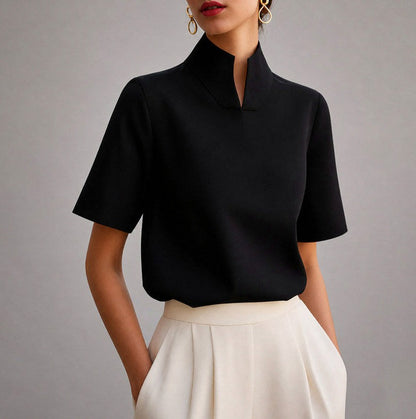 Stand Collar Short Sleeve Blouse
