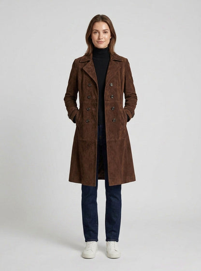 Suede Long Sleeve Double Breasted Coat