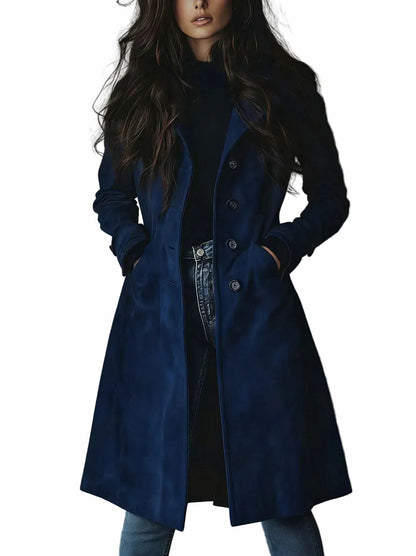Suede Long Sleeve Double Breasted Coat