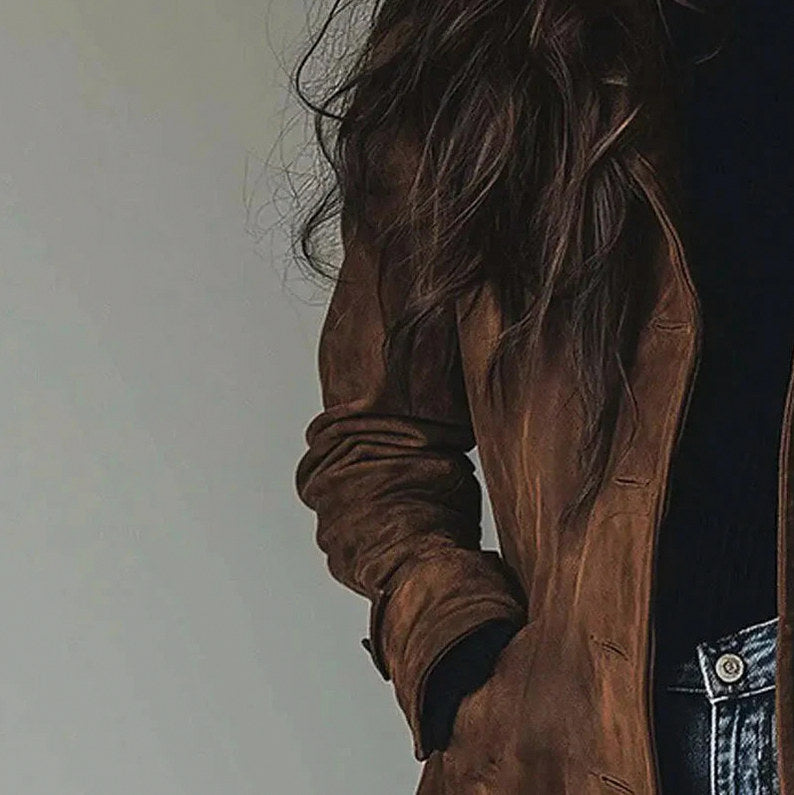 Suede Long Sleeve Double Breasted Coat