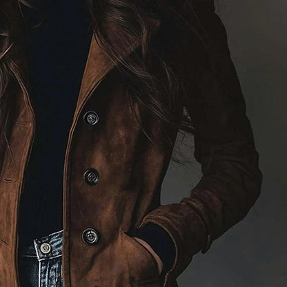 Suede Long Sleeve Double Breasted Coat