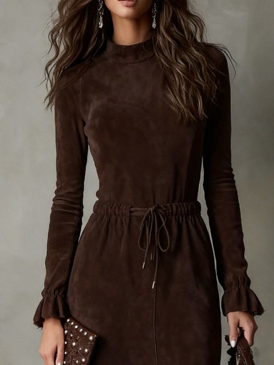 Suede Long Sleeve Midi Dress
