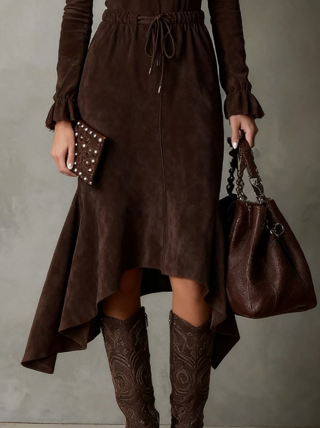 Suede Long Sleeve Midi Dress
