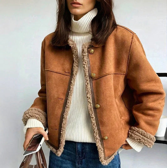Suede Sherpa Lined Long Sleeve Jacket