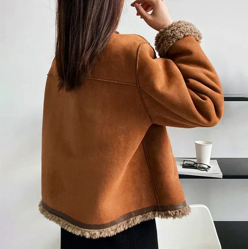 Suede Sherpa Lined Long Sleeve Jacket