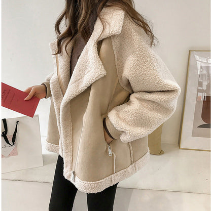 Suede Sherpa Trim Zip Up Jacket