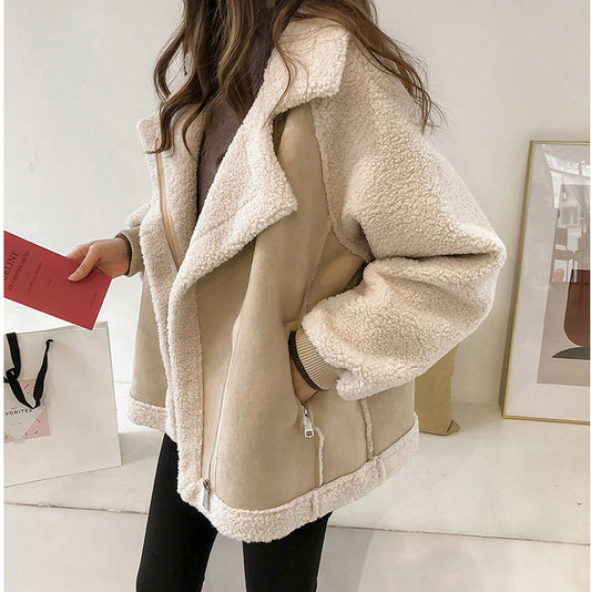 Suede Sherpa Trim Zip Up Jacket