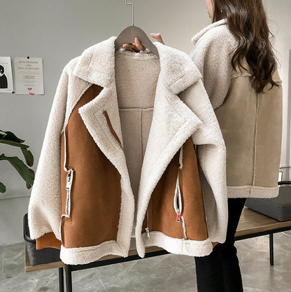 Suede Sherpa Trim Zip Up Jacket