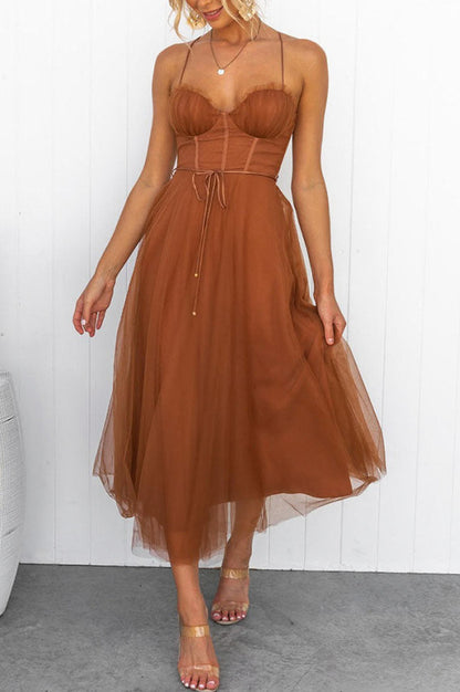 Tulle Corset Tie Waist Midi Dress