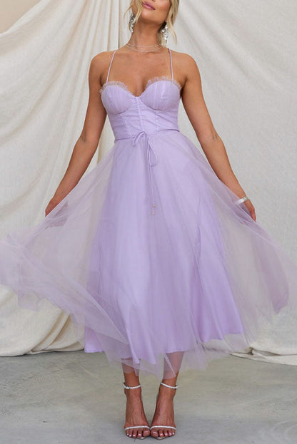 Tulle Corset Tie Waist Midi Dress