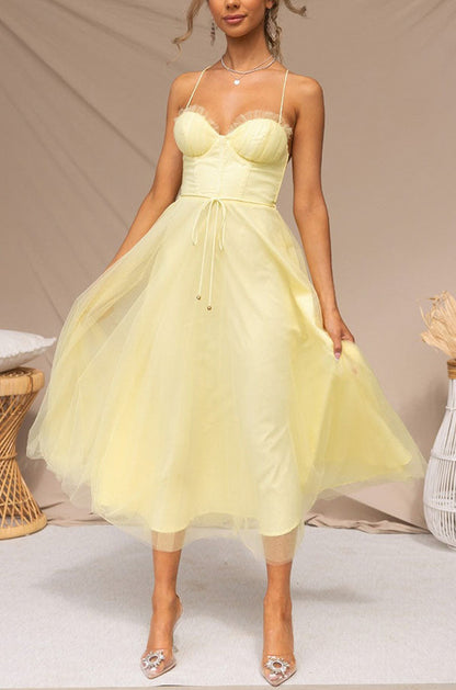 Tulle Corset Tie Waist Midi Dress