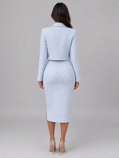 Tweed Cropped Jacket and Midi Dress Set