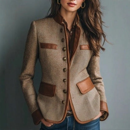 Tweed Long Sleeve Button Front Blazer