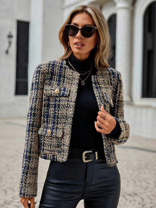 Tweed Plaid Cropped Jacket