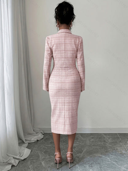 Tweed Plaid Midi Dress Set