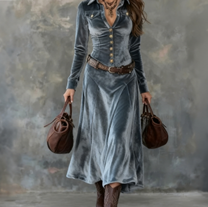 Velvet Button Front Maxi Dress