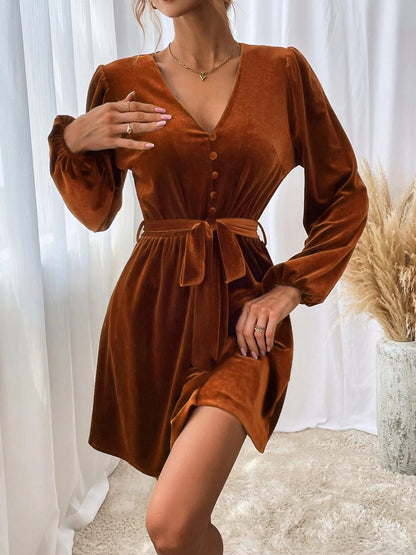 Velvet Long Sleeve Mini Dress