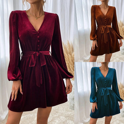 Velvet Long Sleeve Mini Dress