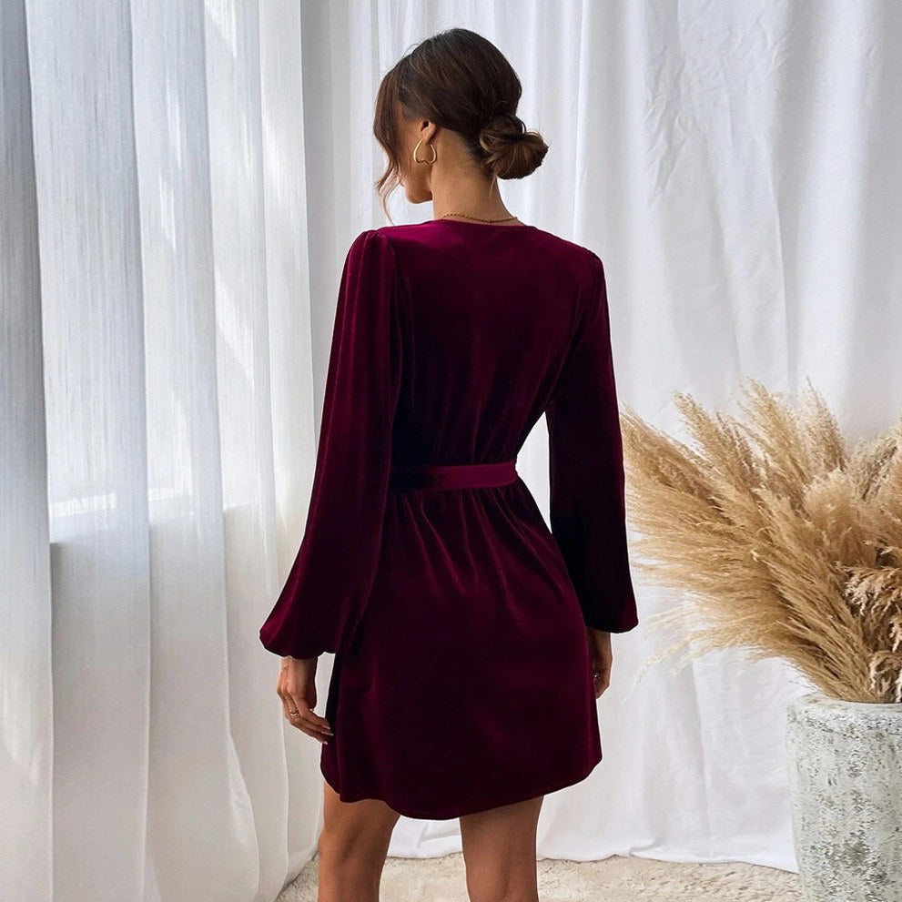 Velvet Long Sleeve Mini Dress