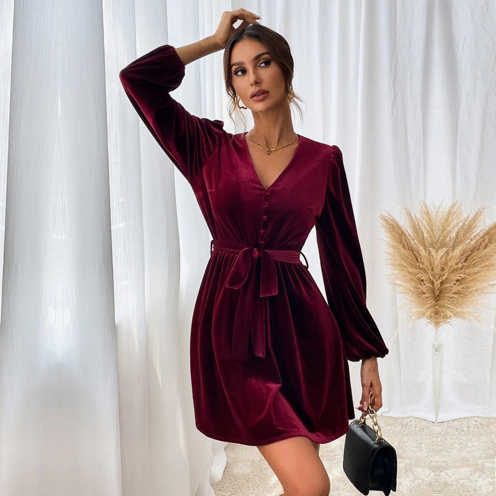 Velvet Long Sleeve Mini Dress