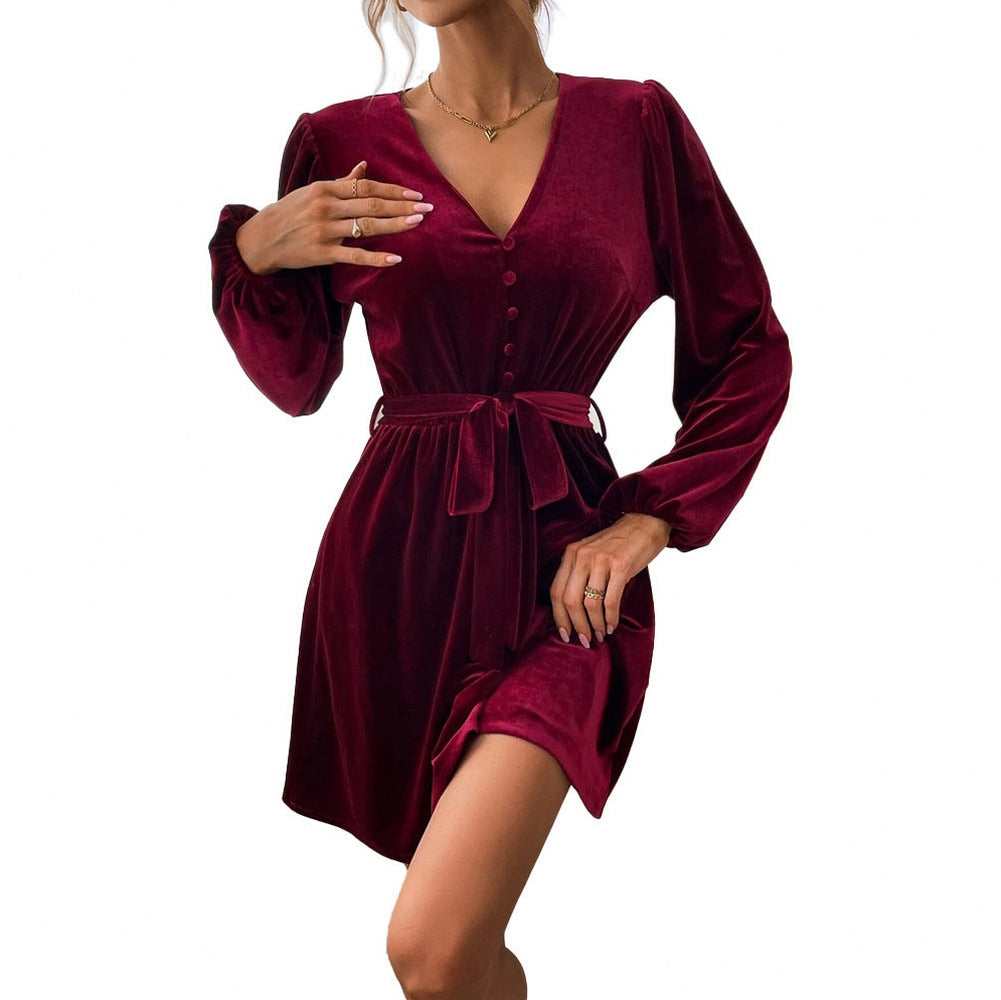 Velvet Long Sleeve Mini Dress