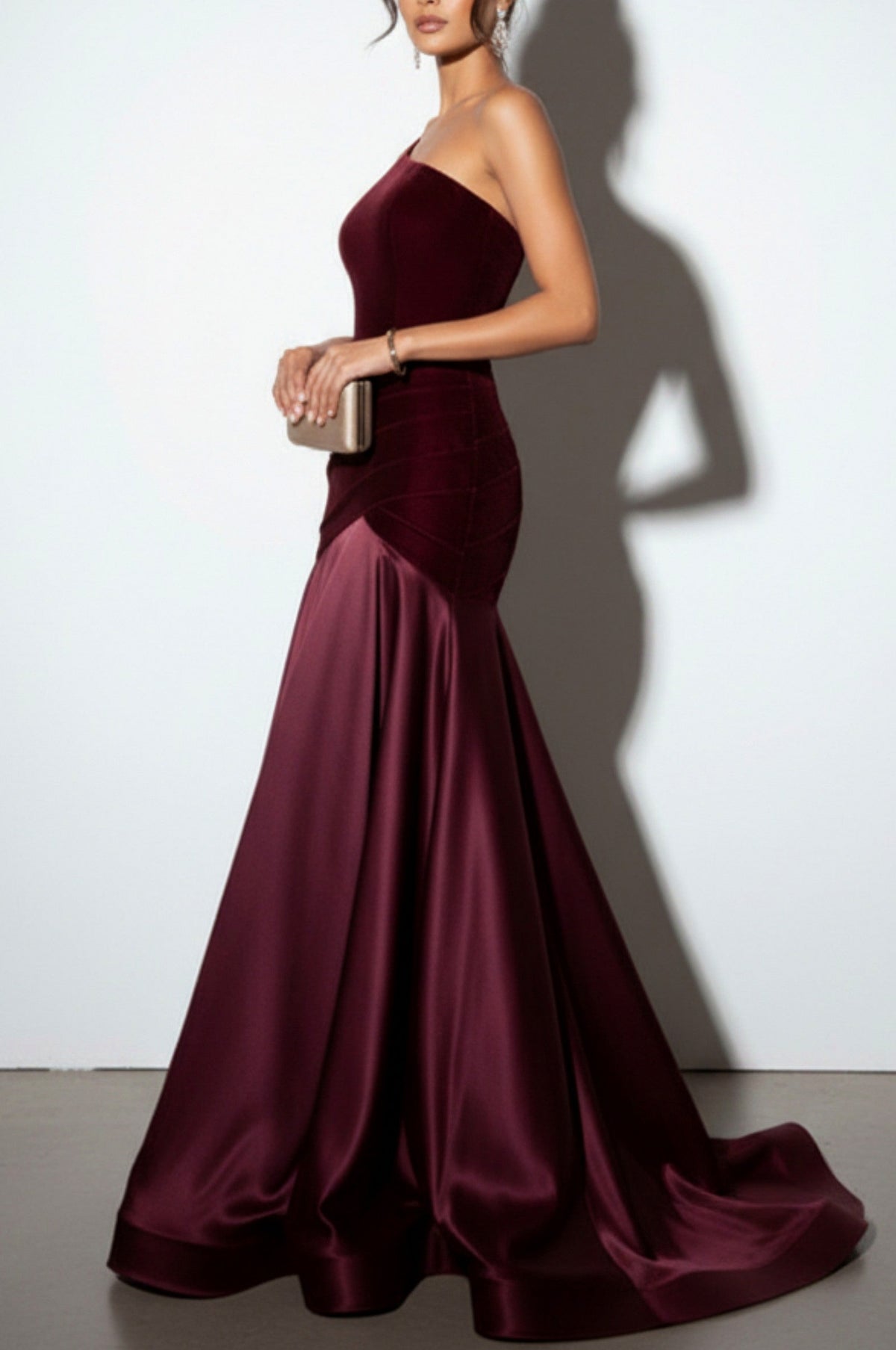 Velvet One Shoulder Drop Waist Maxi Dress