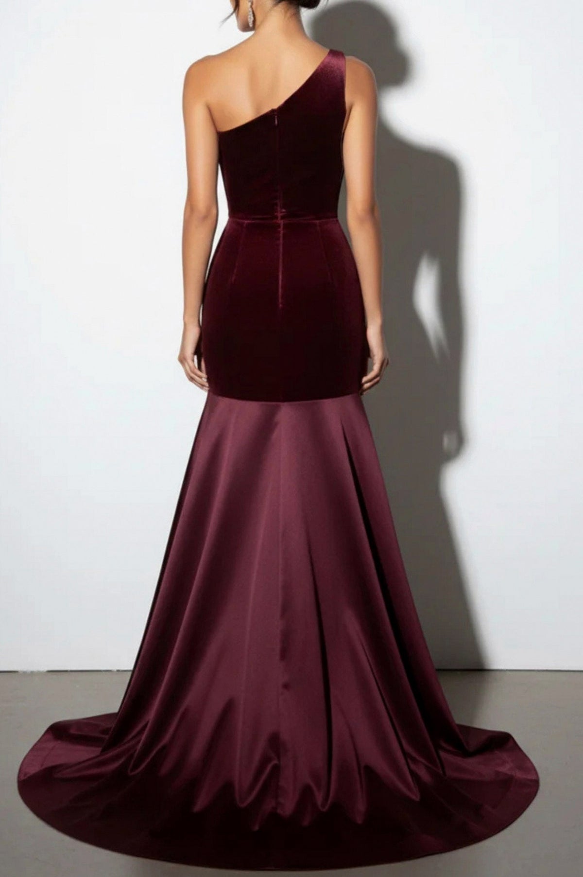Velvet One Shoulder Drop Waist Maxi Dress