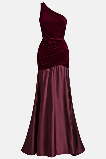 Velvet One Shoulder Drop Waist Maxi Dress
