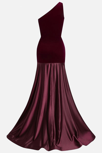 Velvet One Shoulder Drop Waist Maxi Dress