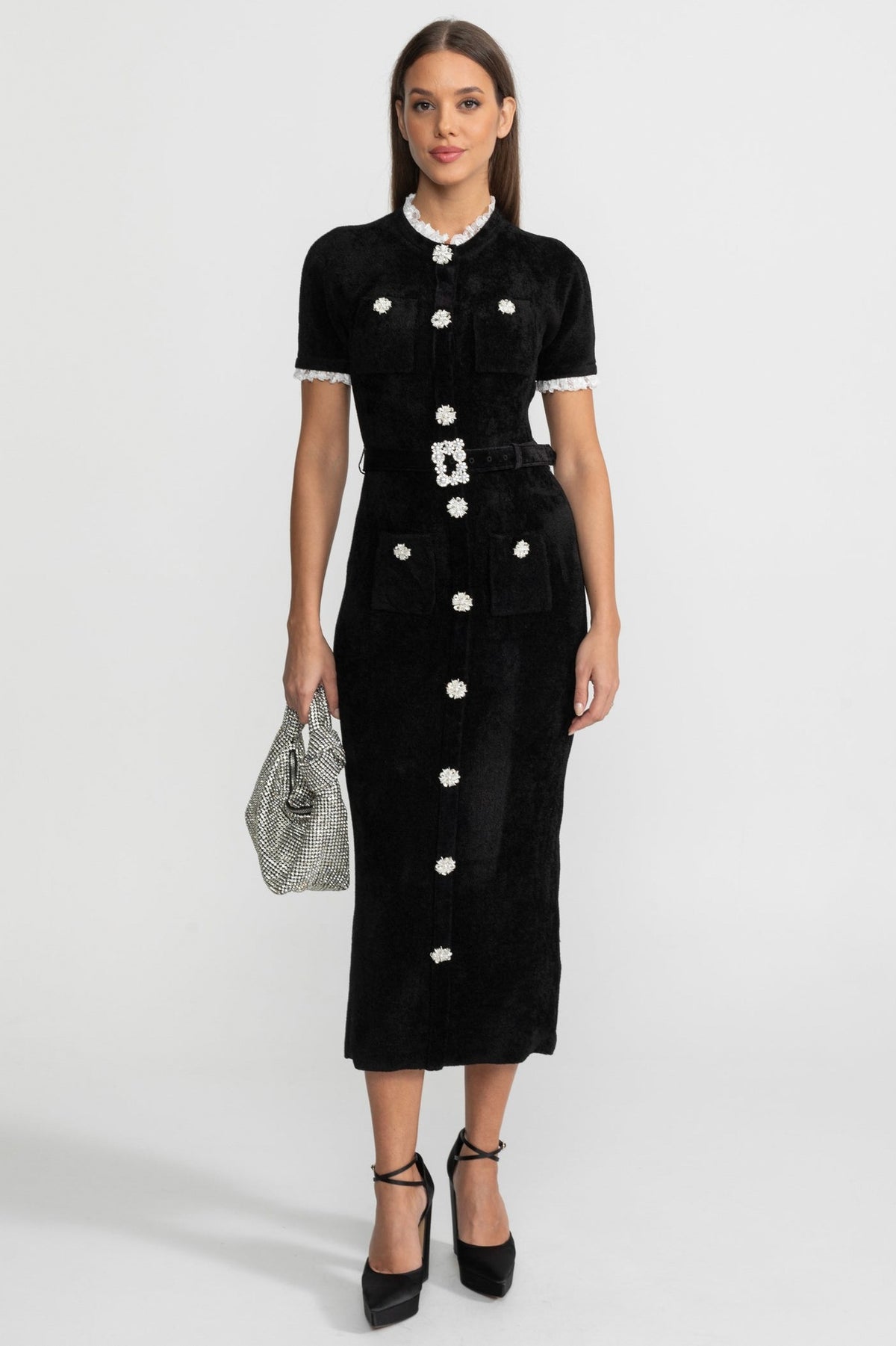 Velvet Short Sleeve Midi Dress
