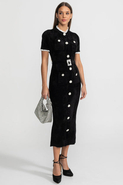 Velvet Short Sleeve Midi Dress