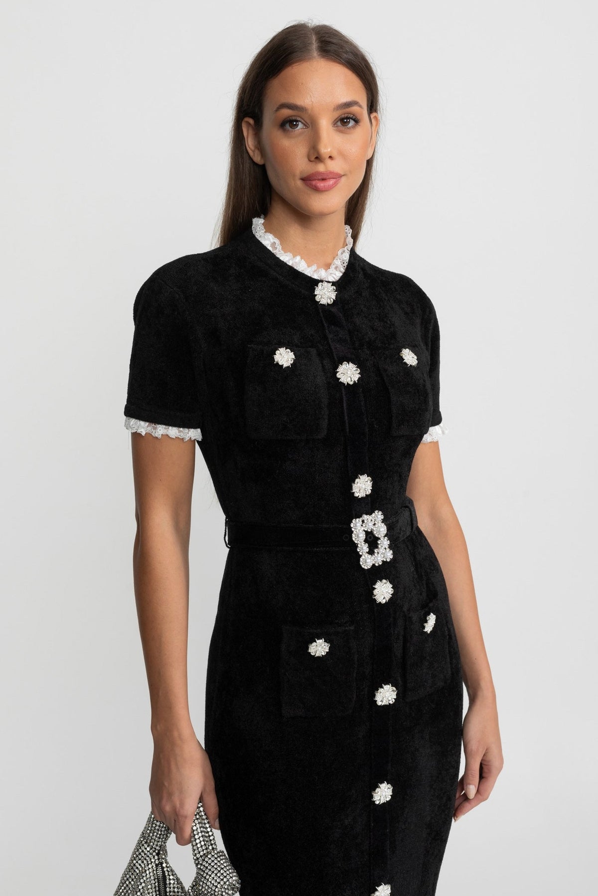 Velvet Short Sleeve Midi Dress