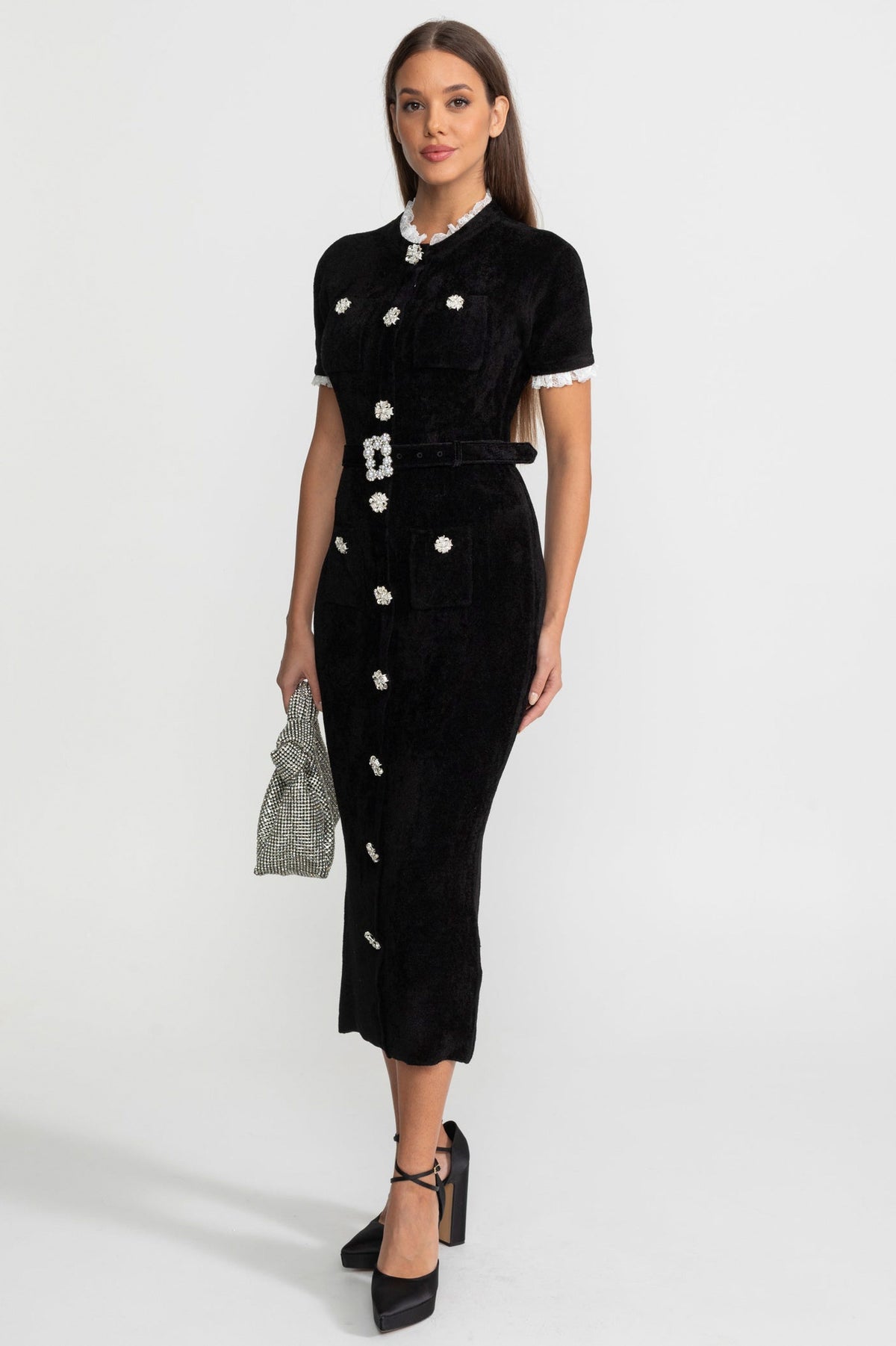 Velvet Short Sleeve Midi Dress