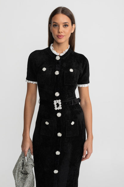Velvet Short Sleeve Midi Dress